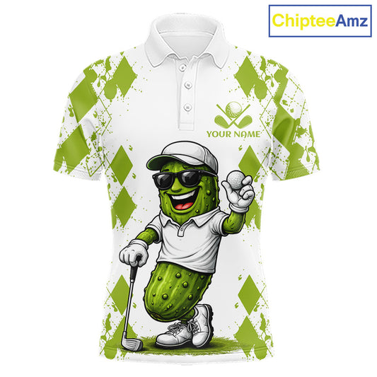 Funny Pickles Mens Golf Polo Shirt, Matching Golf Polo, Argyle Pattern Golf Shirts For Mens NBT611