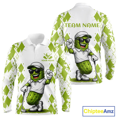 Funny Pickles Mens Golf Polo Shirt, Matching Golf Polo, Argyle Pattern Golf Shirts For Mens NBT611