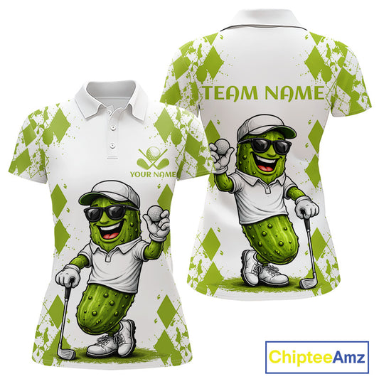 Funny Pickles Womens Golf Polo Shirt, Matching Golf Polo, Argyle Pattern Golf Shirts For Ladies NBT611