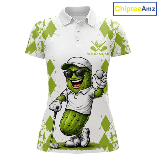 Funny Pickles Womens Golf Polo Shirt, Matching Golf Polo, Argyle Pattern Golf Shirts For Ladies NBT611