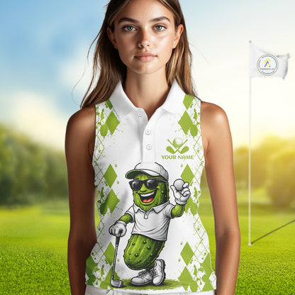 Funny Pickles Womens Sleeveless Golf Polo Shirt, Matching Golf Polo, Argyle Pattern Golf Shirts For Mens NBT611