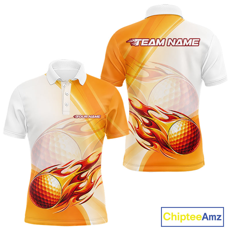 Orange Flame Golf Ball Polo Shirts For Men Custom Golf Team Shirts Golfer Outfit NBT984