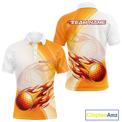 Orange Flame Golf Ball Polo Shirts For Men Custom Golf Team Shirts Golfer Outfit NBT984
