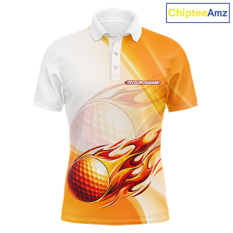 Orange Flame Golf Ball Polo Shirts For Men Custom Golf Team Shirts Golfer Outfit NBT984