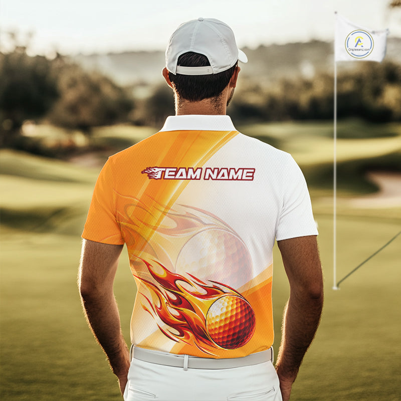 Orange Flame Golf Ball Polo Shirts For Men Custom Golf Team Shirts Golfer Outfit NBT984