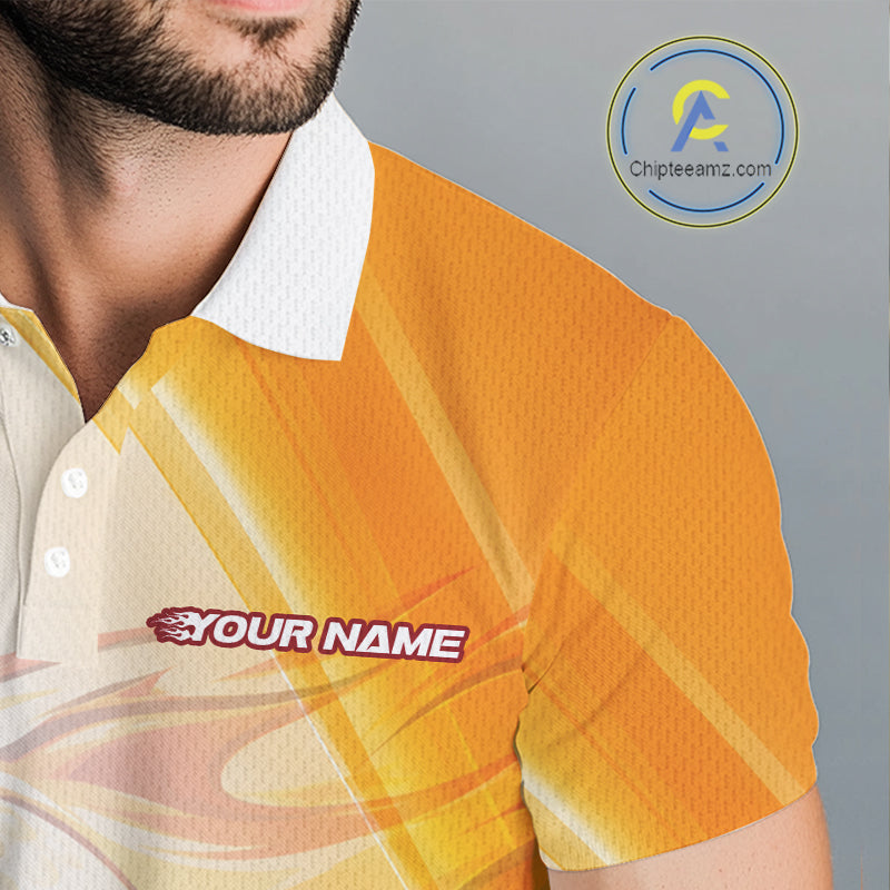 Orange Flame Golf Ball Polo Shirts For Men Custom Golf Team Shirts Golfer Outfit NBT984