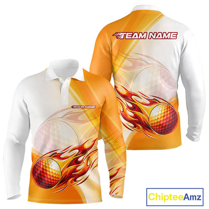Orange Flame Golf Ball Polo Shirts For Men Custom Golf Team Shirts Golfer Outfit NBT984