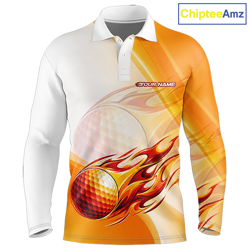 Orange Flame Golf Ball Polo Shirts For Men Custom Golf Team Shirts Golfer Outfit NBT984