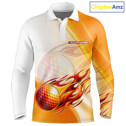 Orange Flame Golf Ball Polo Shirts For Men Custom Golf Team Shirts Golfer Outfit NBT984