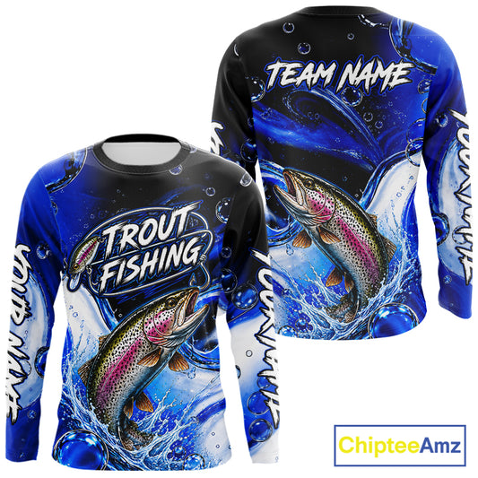 Trout Fishing Blue Camo Long Sleeve Fishing Shirt Custom Trout Fishing Jerseys For Team NBT986