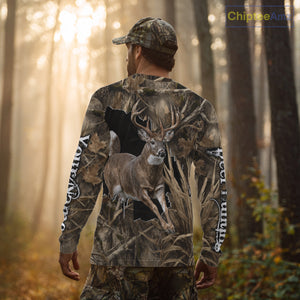 Whitetail Deer Hunting Brown Camo Custom Name Full Printing Shirts, Personalized Gifts for Hunters NBT124