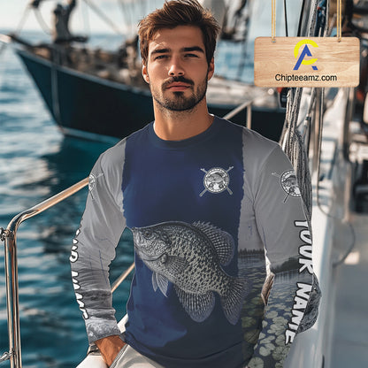Custom Crappie Fishing Camo Long Sleeve Fishing Shirts, Crappie Tournament Fishing Shirts NBT1176