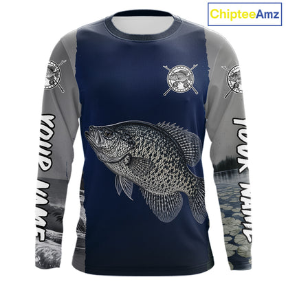 Custom Crappie Fishing Camo Long Sleeve Fishing Shirts, Crappie Tournament Fishing Shirts NBT1176