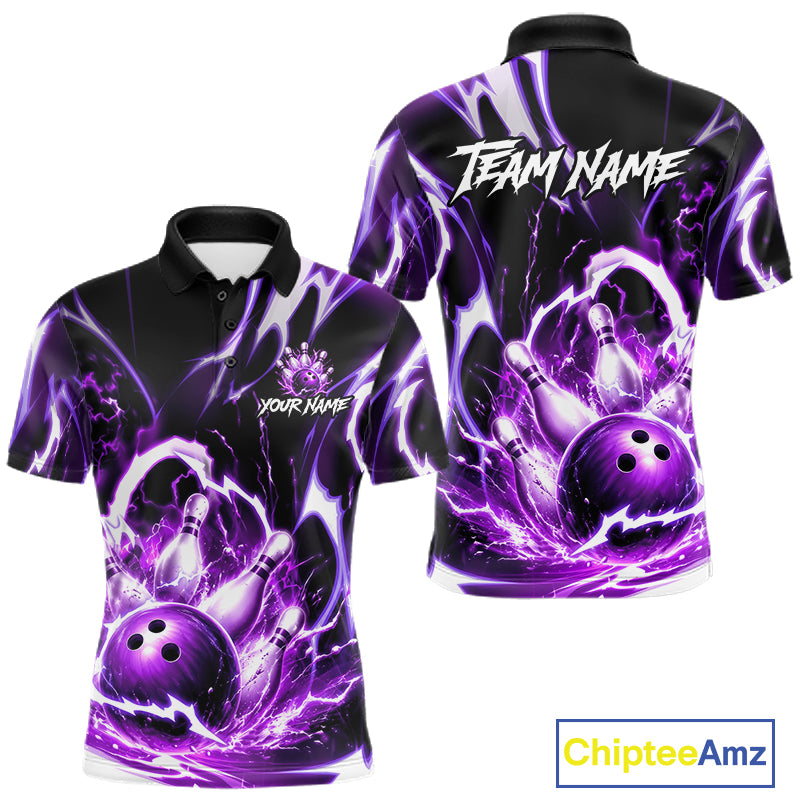 Purple Storm Thunder Lightning Bowling Polo & 1/4 Quarter Zip Shirt For Men Custom Bowling Team Jersey NBT988