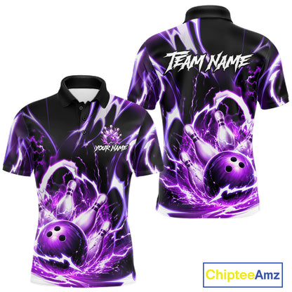 Purple Storm Thunder Lightning Bowling Polo & 1/4 Quarter Zip Shirt For Men Custom Bowling Team Jersey NBT988