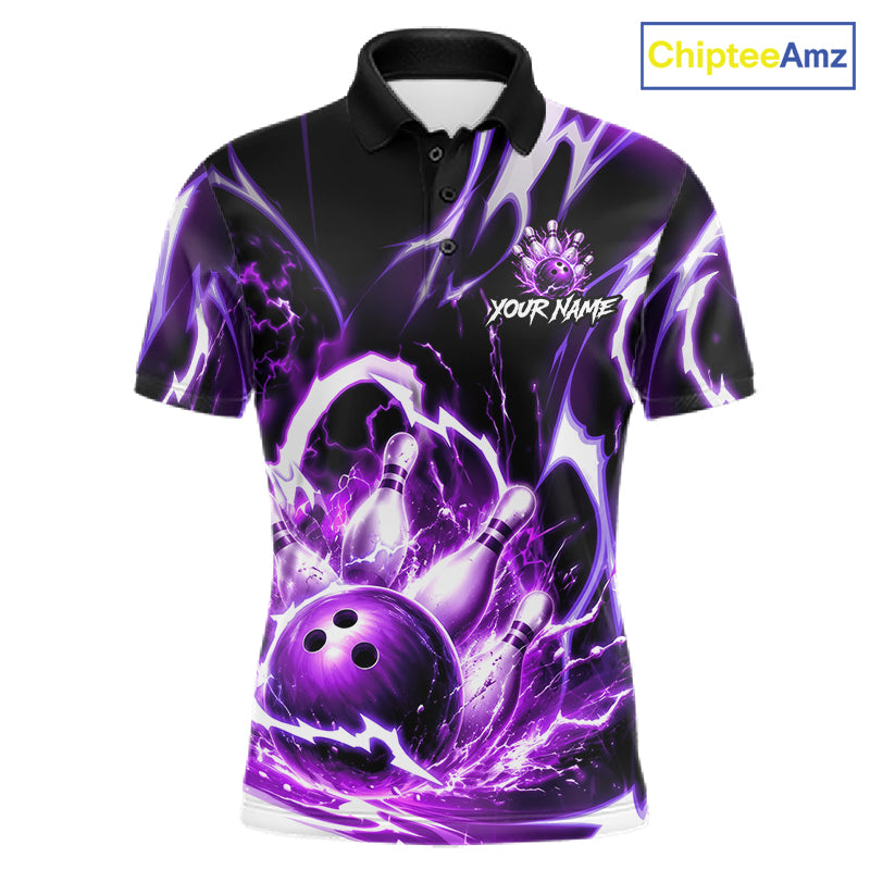 Purple Storm Thunder Lightning Bowling Polo & 1/4 Quarter Zip Shirt For Men Custom Bowling Team Jersey NBT988