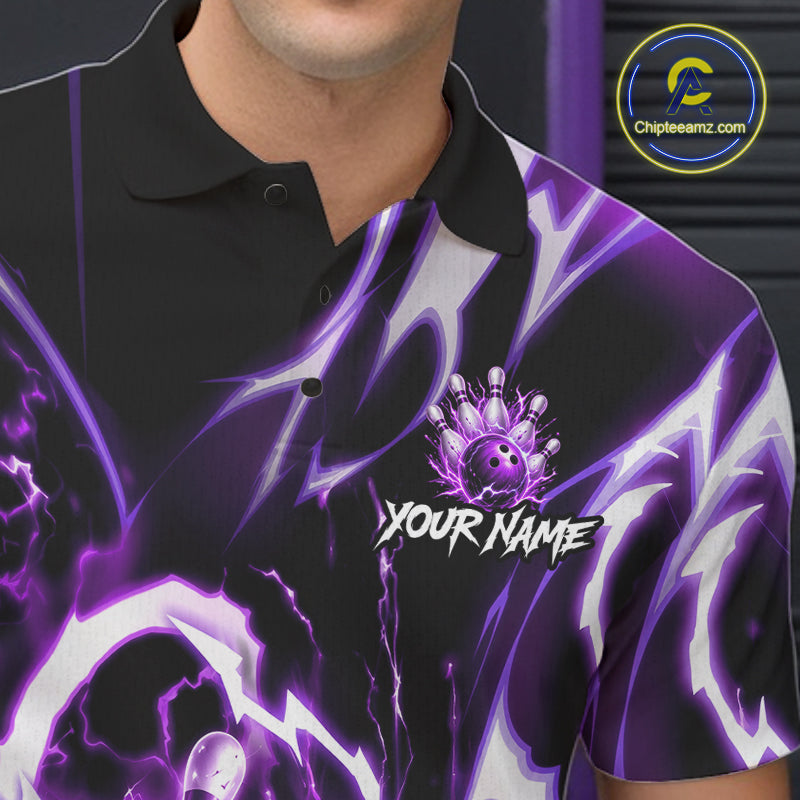 Purple Storm Thunder Lightning Bowling Polo & 1/4 Quarter Zip Shirt For Men Custom Bowling Team Jersey NBT988