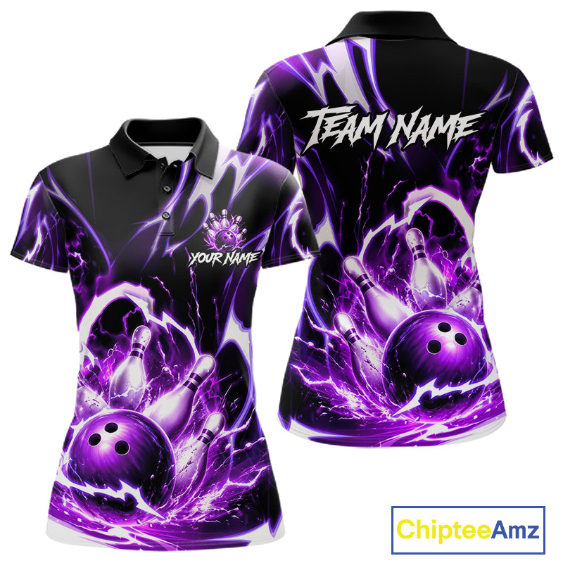Purple Storm Thunder Lightning Bowling Polo & 1/4 Quarter Zip Shirt For Women Custom Bowling Team Jersey NBT988