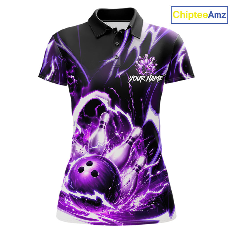 Purple Storm Thunder Lightning Bowling Polo & 1/4 Quarter Zip Shirt For Women Custom Bowling Team Jersey NBT988