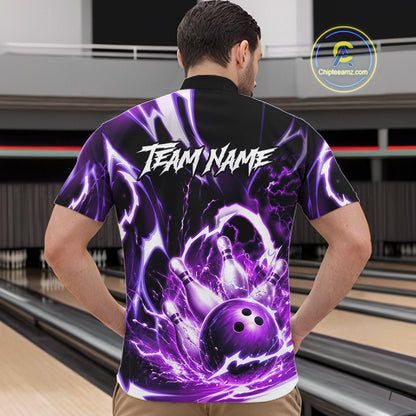 Purple Storm Thunder Lightning Bowling Polo & 1/4 Quarter Zip Shirt For Men Custom Bowling Team Jersey NBT988