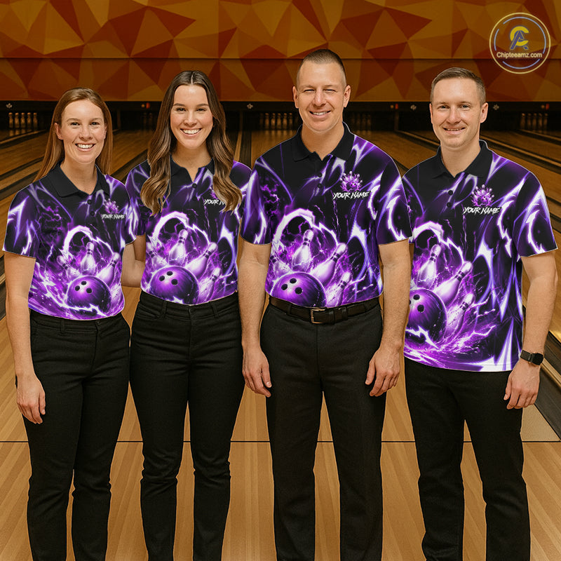 Purple Storm Thunder Lightning Bowling Polo & 1/4 Quarter Zip Shirt For Men Custom Bowling Team Jersey NBT988
