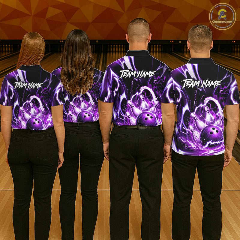 Purple Storm Thunder Lightning Bowling Polo & 1/4 Quarter Zip Shirt For Men Custom Bowling Team Jersey NBT988