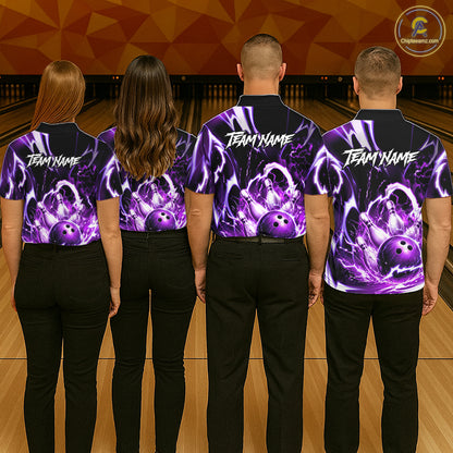 Purple Storm Thunder Lightning Bowling Polo & 1/4 Quarter Zip Shirt For Men Custom Bowling Team Jersey NBT988