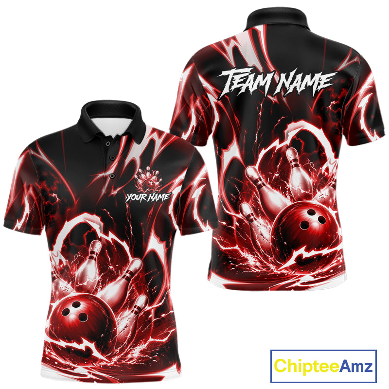 Red Storm Thunder Lightning Bowling Polo & 1/4 Quarter Zip Shirt For Men Custom Bowling Team Jersey NBT989