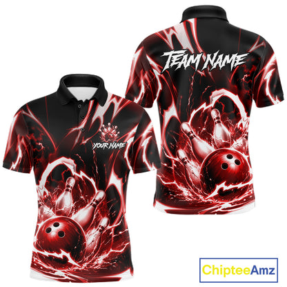 Red Storm Thunder Lightning Bowling Polo & 1/4 Quarter Zip Shirt For Men Custom Bowling Team Jersey NBT989