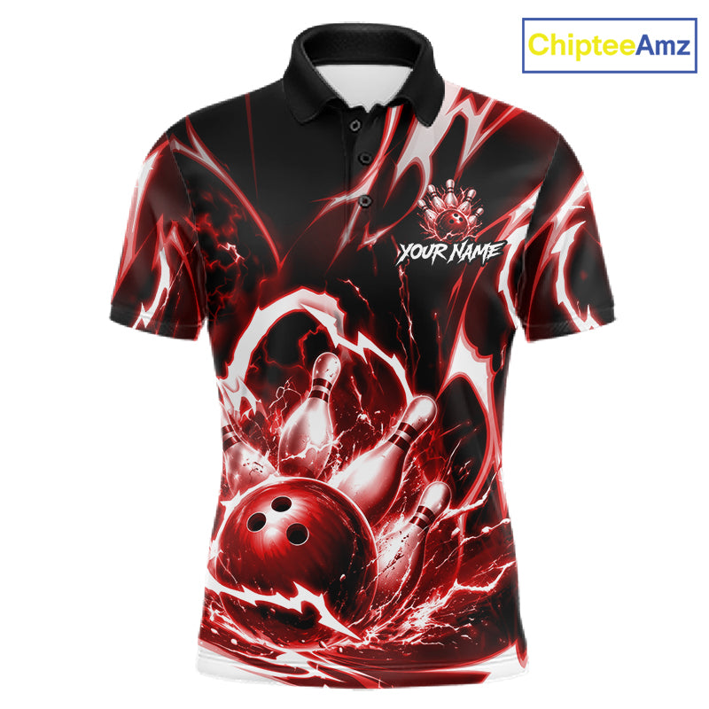 Red Storm Thunder Lightning Bowling Polo & 1/4 Quarter Zip Shirt For Men Custom Bowling Team Jersey NBT989