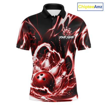 Red Storm Thunder Lightning Bowling Polo & 1/4 Quarter Zip Shirt For Men Custom Bowling Team Jersey NBT989