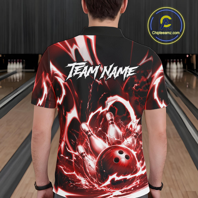 Red Storm Thunder Lightning Bowling Polo & 1/4 Quarter Zip Shirt For Men Custom Bowling Team Jersey NBT989