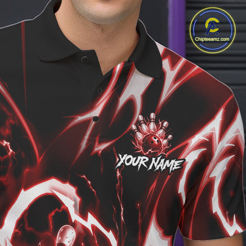 Red Storm Thunder Lightning Bowling Polo & 1/4 Quarter Zip Shirt For Men Custom Bowling Team Jersey NBT989