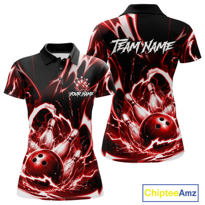 Red Storm Thunder Lightning Bowling Polo & 1/4 Quarter Zip Shirt For Women Custom Bowling Team Jersey NBT989