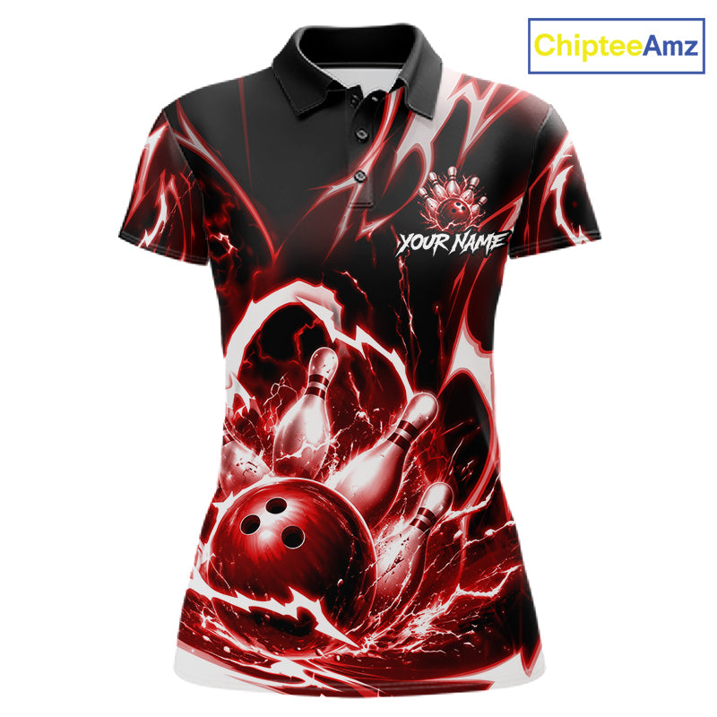 Red Storm Thunder Lightning Bowling Polo & 1/4 Quarter Zip Shirt For Women Custom Bowling Team Jersey NBT989