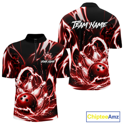 Red Storm Thunder Lightning Bowling Polo & 1/4 Quarter Zip Shirt For Men Custom Bowling Team Jersey NBT989