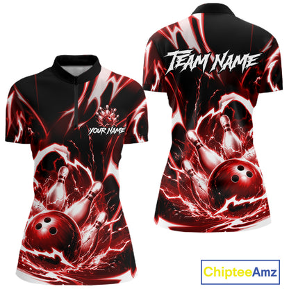 Red Storm Thunder Lightning Bowling Polo & 1/4 Quarter Zip Shirt For Women Custom Bowling Team Jersey NBT989