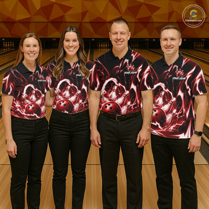 Red Storm Thunder Lightning Bowling Polo & 1/4 Quarter Zip Shirt For Men Custom Bowling Team Jersey NBT989