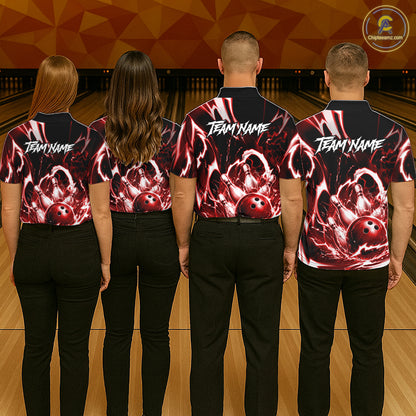 Red Storm Thunder Lightning Bowling Polo & 1/4 Quarter Zip Shirt For Men Custom Bowling Team Jersey NBT989