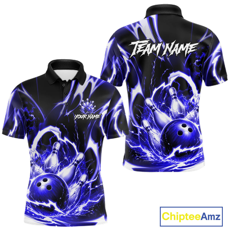 Blue Storm Thunder Lightning Bowling Polo & 1/4 Quarter Zip Shirt For Men Custom Bowling Team Jersey NBT990