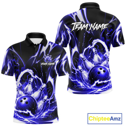 Blue Storm Thunder Lightning Bowling Polo & 1/4 Quarter Zip Shirt For Men Custom Bowling Team Jersey NBT990