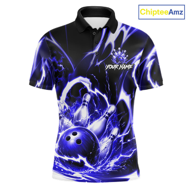 Blue Storm Thunder Lightning Bowling Polo & 1/4 Quarter Zip Shirt For Men Custom Bowling Team Jersey NBT990