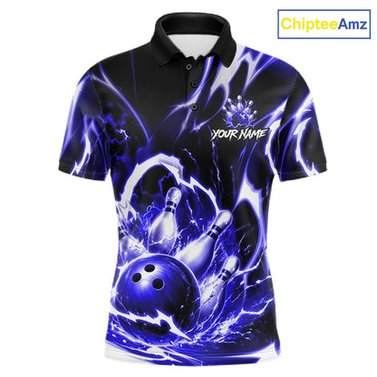 Blue Storm Thunder Lightning Bowling Polo & 1/4 Quarter Zip Shirt For Men Custom Bowling Team Jersey NBT990