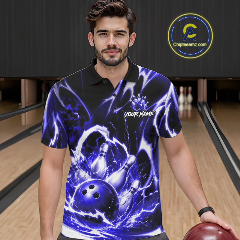 Blue Storm Thunder Lightning Bowling Polo & 1/4 Quarter Zip Shirt For Men Custom Bowling Team Jersey NBT990