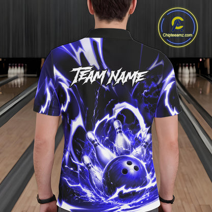 Blue Storm Thunder Lightning Bowling Polo & 1/4 Quarter Zip Shirt For Men Custom Bowling Team Jersey NBT990