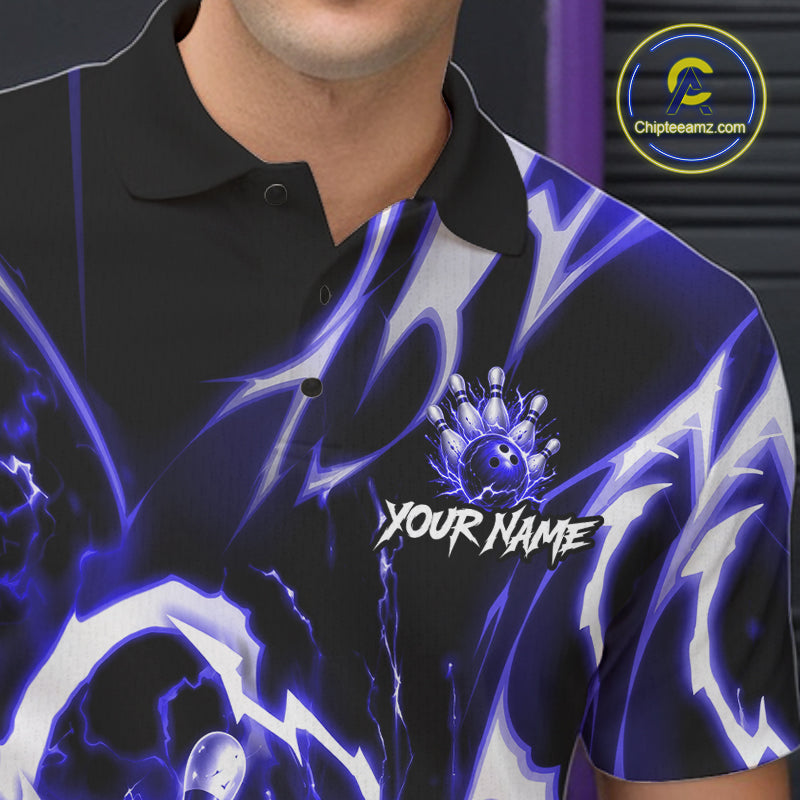 Blue Storm Thunder Lightning Bowling Polo & 1/4 Quarter Zip Shirt For Men Custom Bowling Team Jersey NBT990