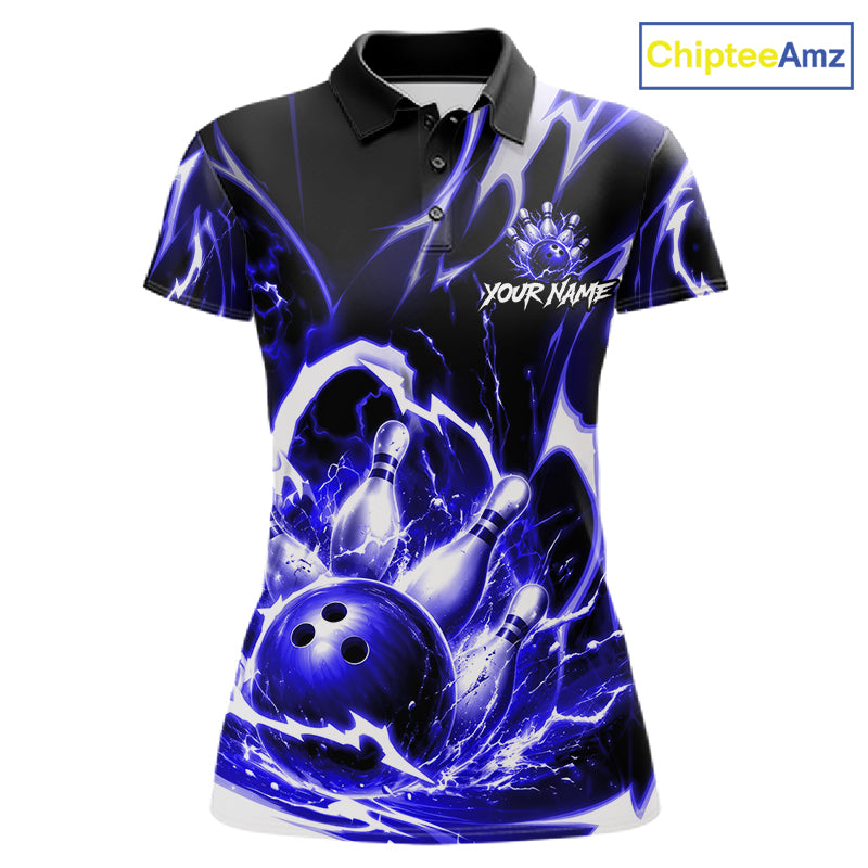 Blue Storm Thunder Lightning Bowling Polo & 1/4 Quarter Zip Shirt For Women Custom Bowling Team Jersey NBT990