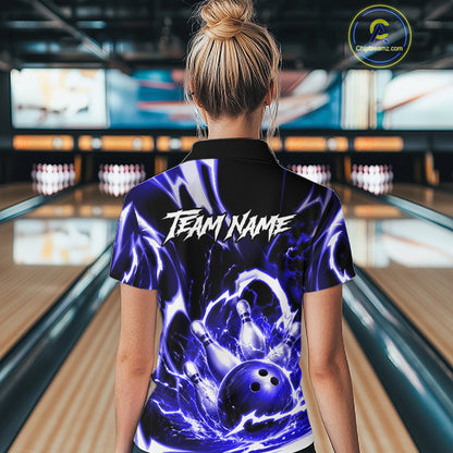 Blue Storm Thunder Lightning Bowling Polo & 1/4 Quarter Zip Shirt For Women Custom Bowling Team Jersey NBT990