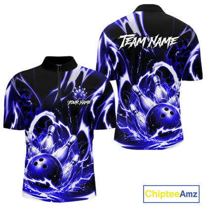 Blue Storm Thunder Lightning Bowling Polo & 1/4 Quarter Zip Shirt For Men Custom Bowling Team Jersey NBT990