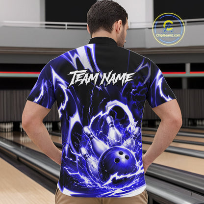 Blue Storm Thunder Lightning Bowling Polo & 1/4 Quarter Zip Shirt For Men Custom Bowling Team Jersey NBT990